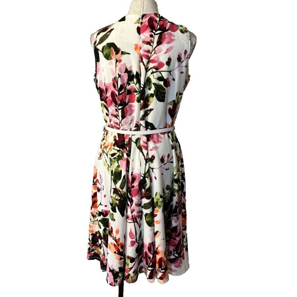 Danny & Nicole Dress 16 Floral Belted Stretch Career Church Washable NEW - Picture 3 of 8